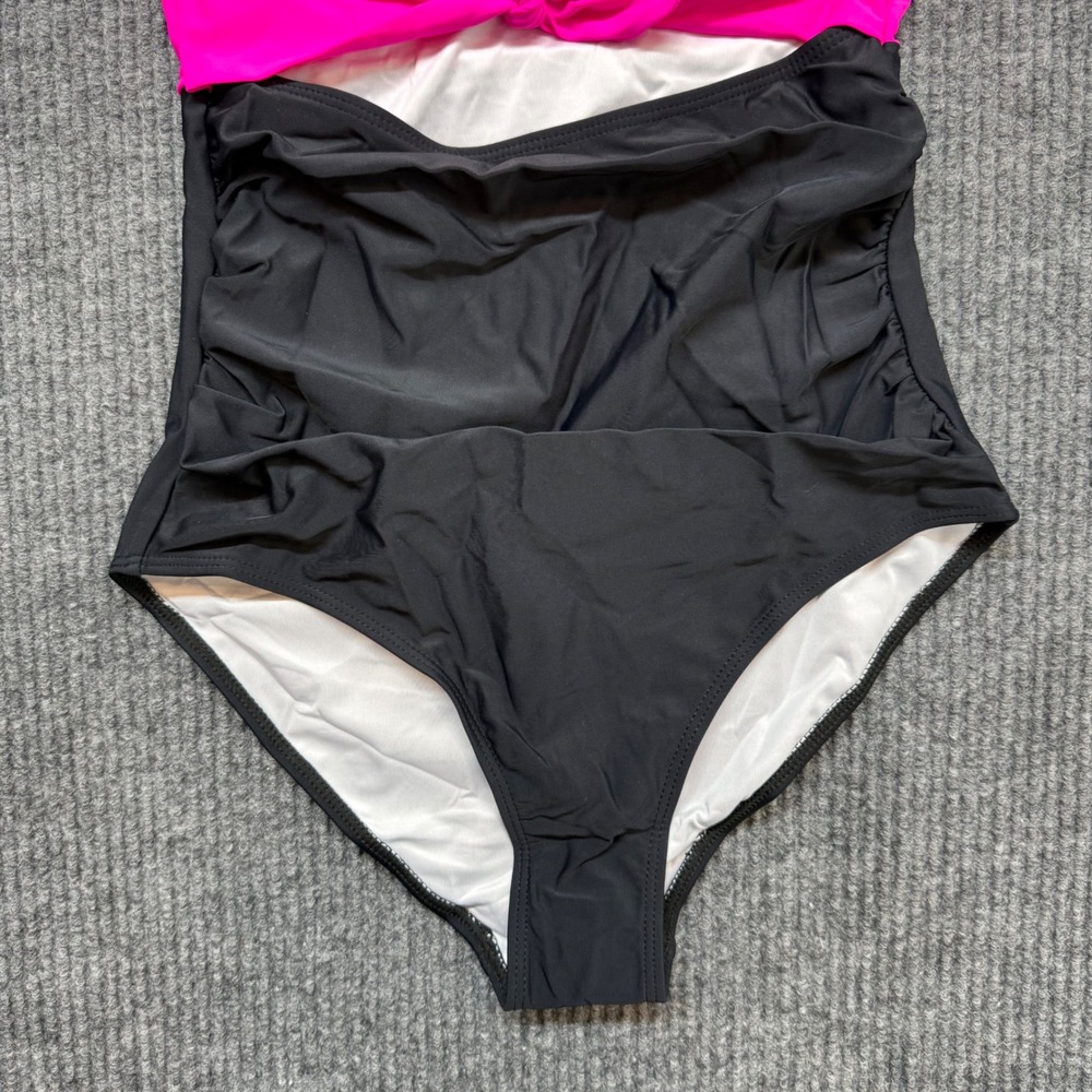 Womens S Colorblock Monokini Swimsuit Pink Cutout One Piece Retro NWOT Adustable - Picture 3 of 11